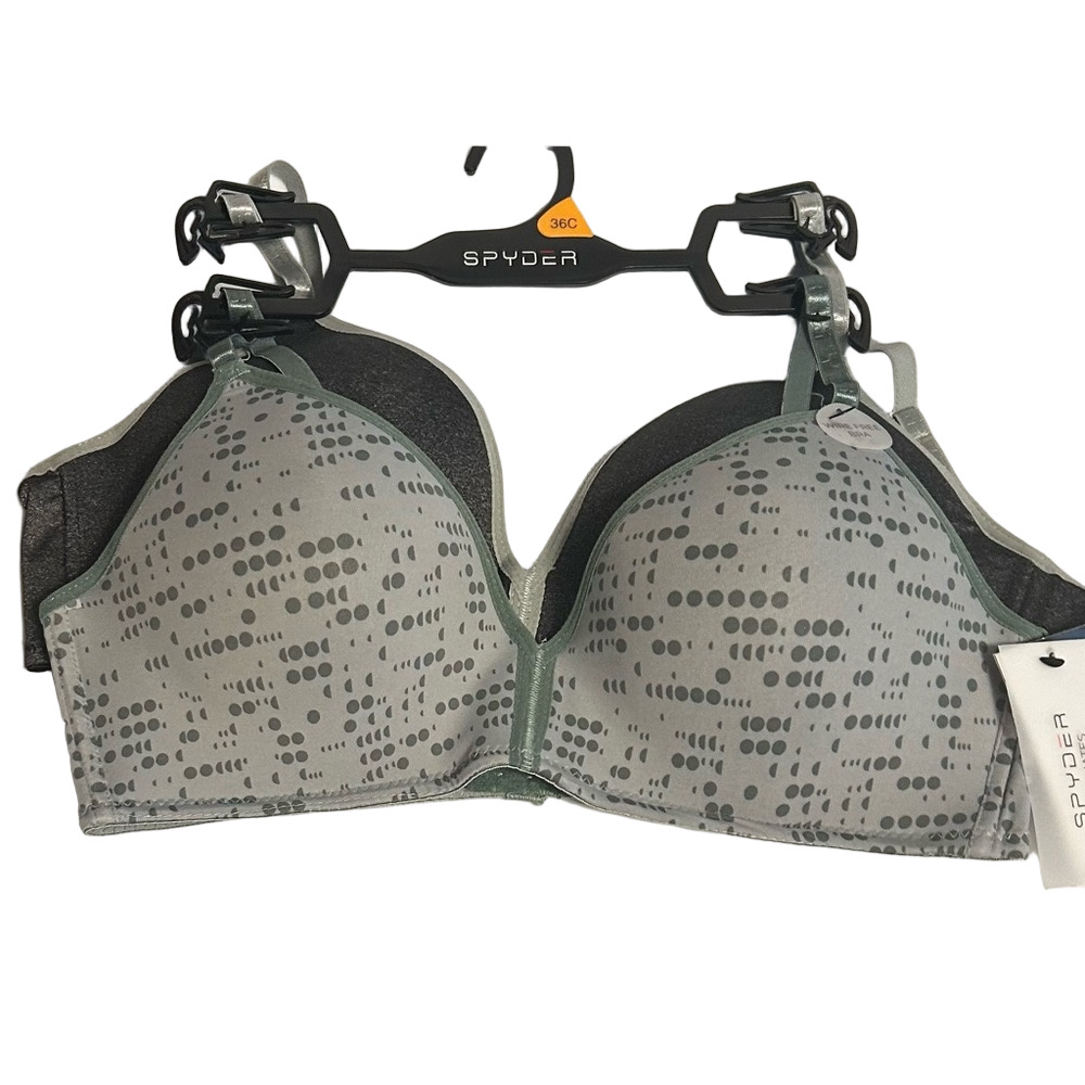 Spyder Women's Multi Shades of Gray Patterned Bra and Solid Gray Size 36C NWT